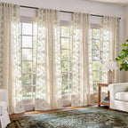 jinchan Floral Linen Curtains 84 Inch Farmhouse Back Tab 2 Panels