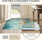Washable Area Rugs 2'x10' Non-Slip Modern Abstract Soft for Living Room Entryway Bedroom Nursery, Print Pattern, Teal Blue Green Orange Rust Red Coloreful