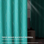 Deconovo Blackout Curtains, Thermal Insulated Soundproof Grommet Drapes, Wave Dots Silver Print, 52 x 63 Inch, Set of 2, Machine Washable Panels for Kitchen Bedroom Living Room Nursery, Turquoise
