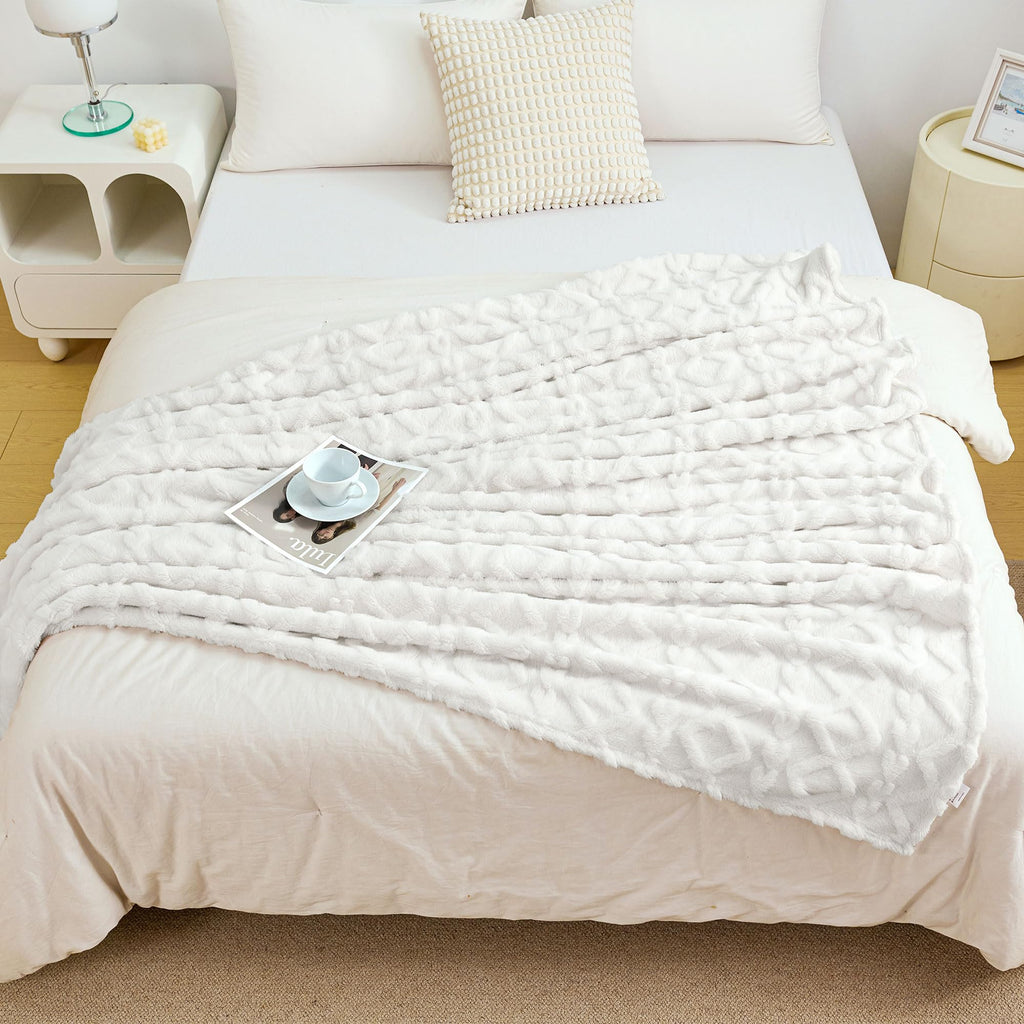 Aganear Fleece Throw Blanket for Couch Sofar 50"x60" White