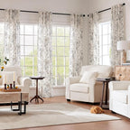 jinchan Linen Floral Curtains 84 Inch Length for Living Room Bedroom Light Filtering Farmhouse Peony Flower Drapes Rustic Window Curtain Set Rod Pocket Back Tab 2 Panels Black