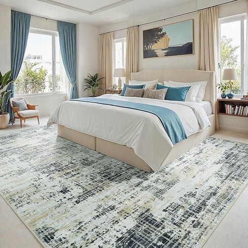 10x12 Washable Area Rug for Living Room Bedroom: Non-Slip Modern Black Gray