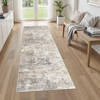 UERMEI 3X8 Washable Runner Rug for Hallway: Soft Neutral Modern Abstract Area Rug - Non-Slip Low Pile Long Throw Indoor Carpet for Kitchen Entryway Kitchen Bedroom Laundry Bathroom - Brown Grey