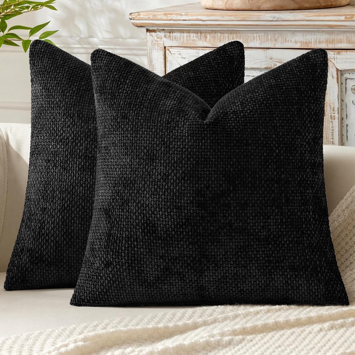 MIULEE Decorative Neutral Beige Euro Sham Pillow Covers 24x24 Inch 2 Pack