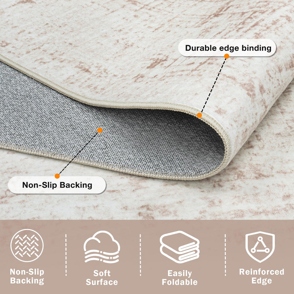9x12 Washable Area Rug for Living Room Bedroom: Non-Slip Modern Beige White