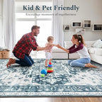 Rugflix 6x9 Area Rug for Living Room, Machine Washable Area Rugs with Non-Slip Backing, Large Soft Boho Vintage Rug for Bedroom, Dining Room, Low Pile Carpet, Kids Pet Friendly, Blue