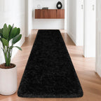 2x8 Bedside Area Rugs for Bedroom Soft Fluffy Shag Black Rug for Hallway Non-Slip Fuzzy Plush Living Room Rug Indoor Floor Carpet for Kids Rooms Dorm Nursery Modern Home Aesthetic Decor