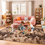 Pionblank Super Fluffy Brown Rug for Bedroom 5x7, Modern Indoor Shag Carpet, Soft Plush Non Slip Rugs for Living Room Kids Room Cloakroom Home Decor, Tie-Dyed Coffee