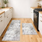 IOHOUZE Abstract Area Rugs and Runners Sets 2x3 and 2x5 Ft, Washable Entryway Rug and Runner Set, Non Slip Kitchen Rug Set, Printed Faux Wool Modern Floor Carpet for Hall Kitchen Entrance, Grey Beige
