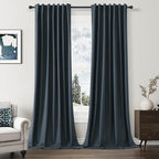 Guken Vintage Blue 100% Blackout Linen Curtains 84 Inch Length 2 Panels Set for Living Room Bedroom Back Tab/Rod Pocket Thermal Insulated Black Out Drapes Room Darkening Window Curtains