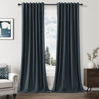 Guken 100% Blackout Linen Curtains 96 Inch Length 2 Panels Set for Living Room Bedroom Back Tab Thermal Insulated Black Out Linen Drapes Room Darkening Window Curtains,Vintage Blue