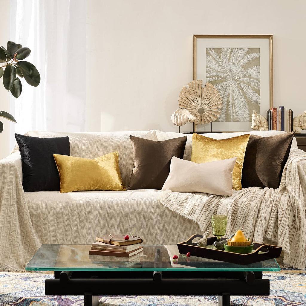 GIGIZAZA Brown Velvet Pillow Covers 16x16 Decorative Pillows Pack of 2