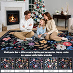 Area Rug Living Room Rugs: Floral 4x6 Washable Rug Vintage Soft Boho Non-Slip Carpet Indoor Floor Stain Resistant Large Carpets for Bedroom Dining Room Farmhouse Nursery Hallway Home Office Black