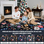 PLHXFR Area Rug Living Room: 4x6 Floral Washable Boho Soft Carpet Black