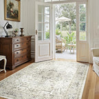 Lofus 6x9 Area Rugs for Living Room, Washable Area Rug, Rugs for Bedroom, Kitchen, Vintage Boho Carpet, Soft Non-Slip, Low Pile Large Area Rug for Office Dining Room, Beige and Brown