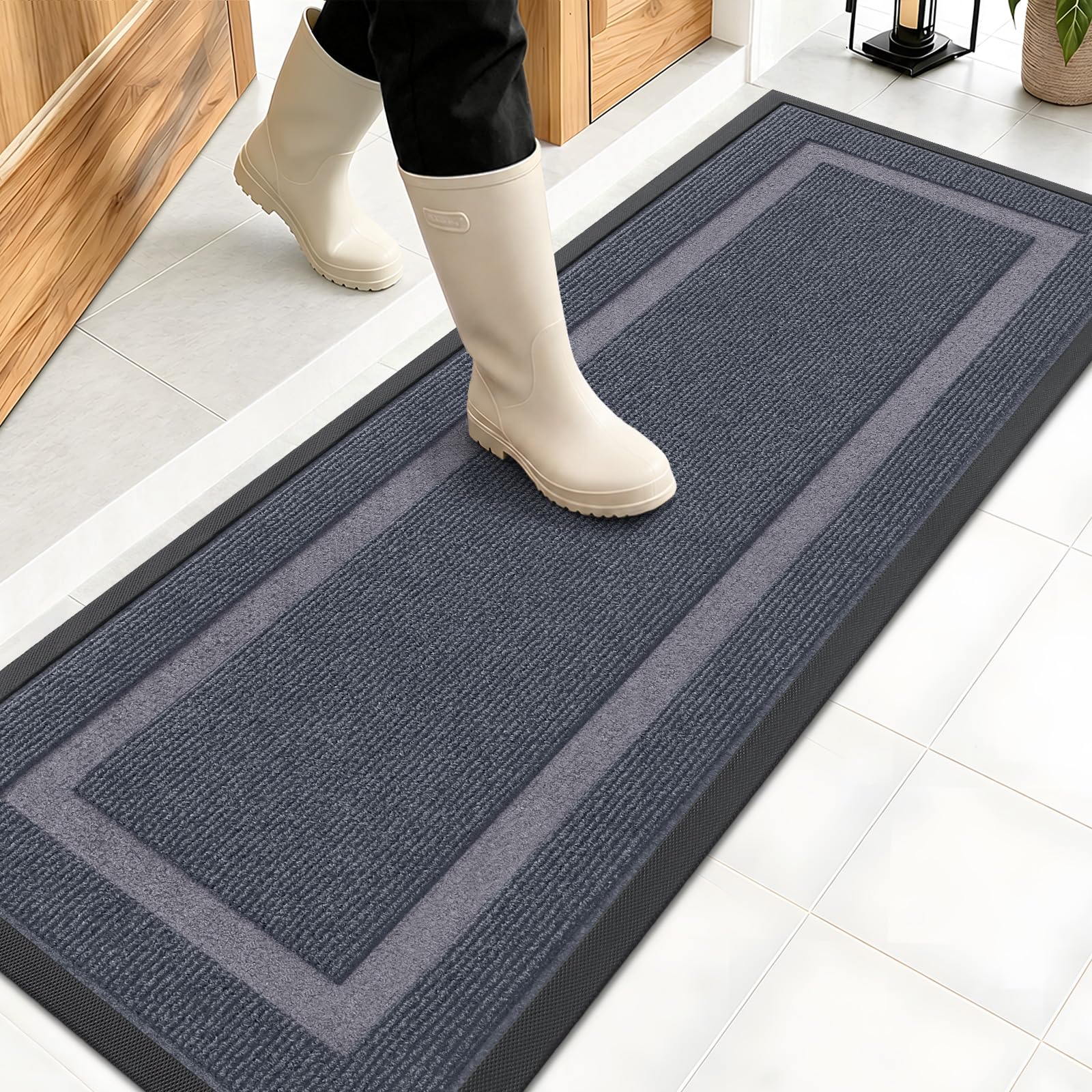 OLANLY Front Door Mat Outside 47x17, All-Season Heavy-Duty Rubber Doormat