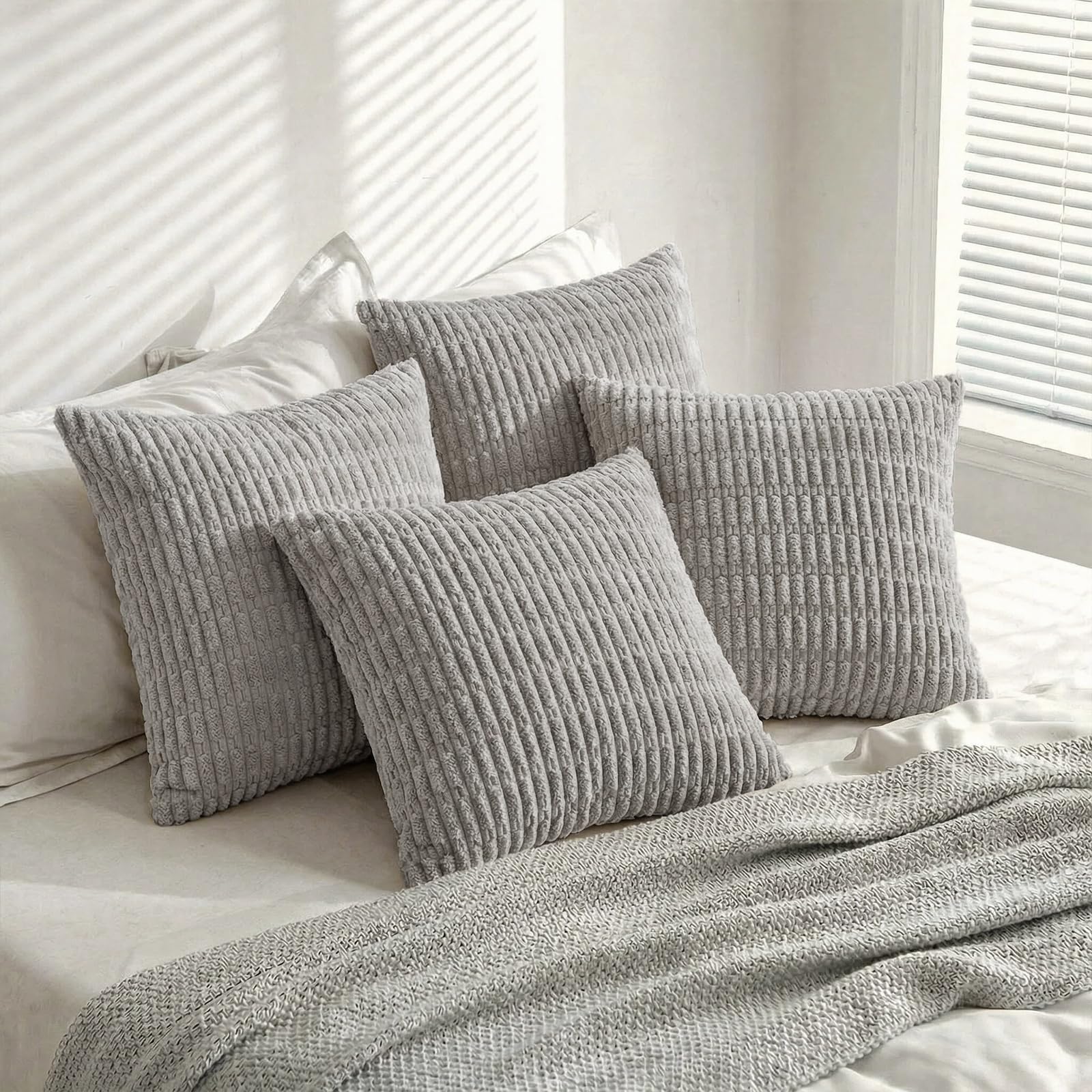 Fancy Homi 4 Packs Decorative Throw Pillow Covers for Living Room Couch Bed, Modern Farmhouse Boho Home Décor Accent Cushion Case, 22" x 22", Gray