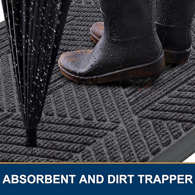Smiry Front Door Mat Outside Entrance, Heavy Duty Sturdy Natural Rubber Doormat, Trap Dirt and Moisture, Easy Clean Low Profile Welcome Floor Mats for Indoor Outdoor Entry, 59x23 Inch, Medium Grey