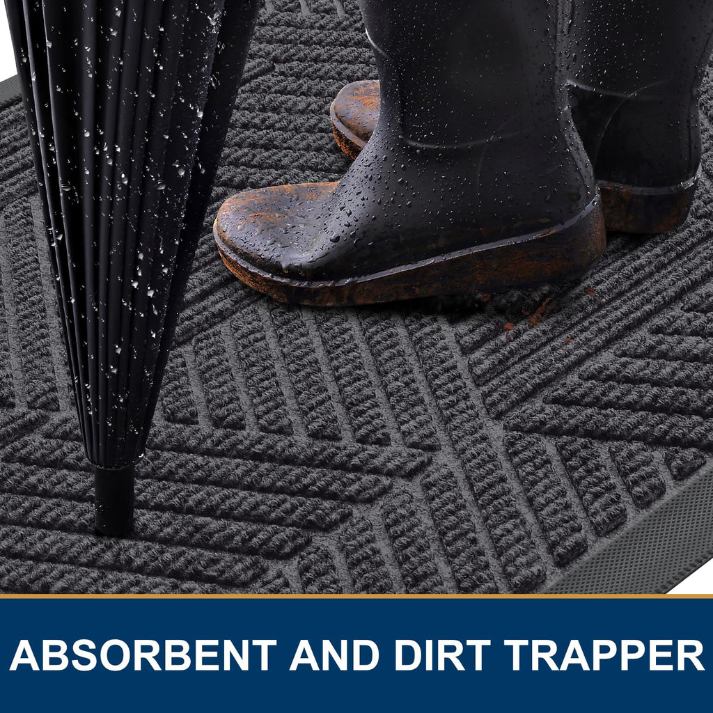 Smiry Front Door Mat Outside Entrance, Low Profile Rubber Doormat, 47x32
