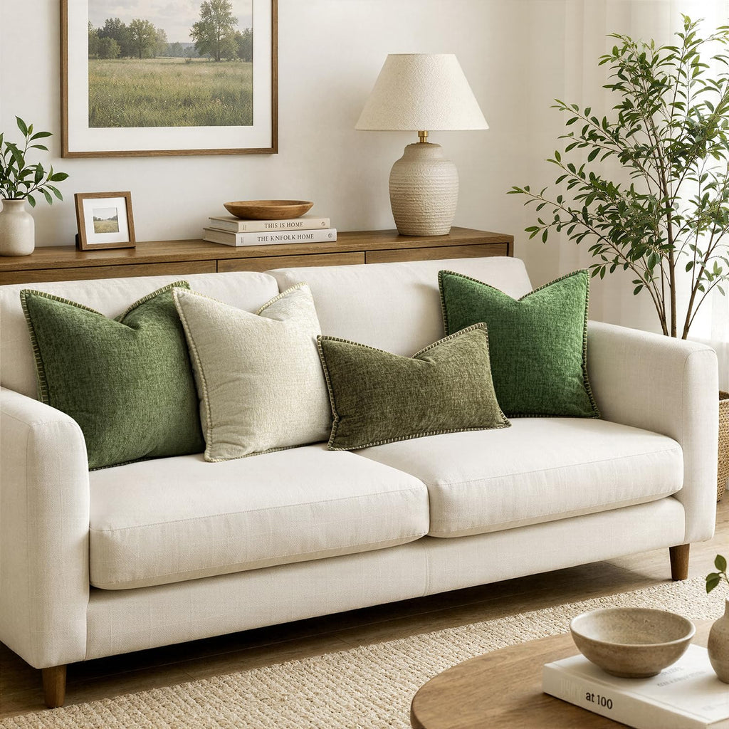 MIULEE Decorative Lumbar Throw Pillow Covers 12x20 Inch Olive Green 2 Pack