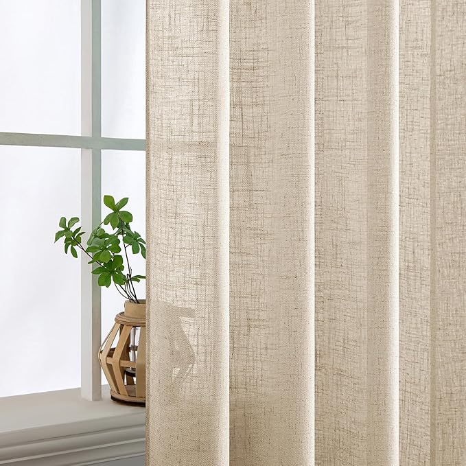 MIULEE Light Taupe Linen Curtains 45 Inch Length 2 Panels for Bedroom Living Room, Soft Linen Textured Window Drapes Semi Sheer Light Filtering Back Tab Rod Pocket Farmhouse Modern Burlap Look Decor