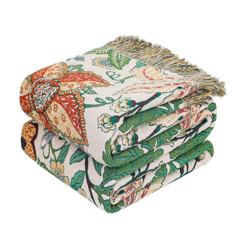 MSGKV Boho Throw Blanket 50"x60" Cotton Throw for Couch Sofa, Floral Quilt