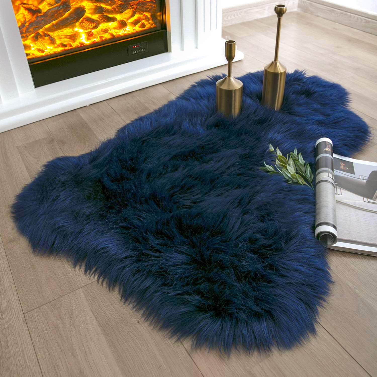 Ashler Faux Fur Rug, Fluffy Shaggy Area Rug Ultra Soft 2 x 3 Feet Sheepskin Fur Rug, Navy Blue Fuzzy Machine Washable Shag Rug, Nursery Decor Throw Rugs for Bedroom, Kids Room, Living Room