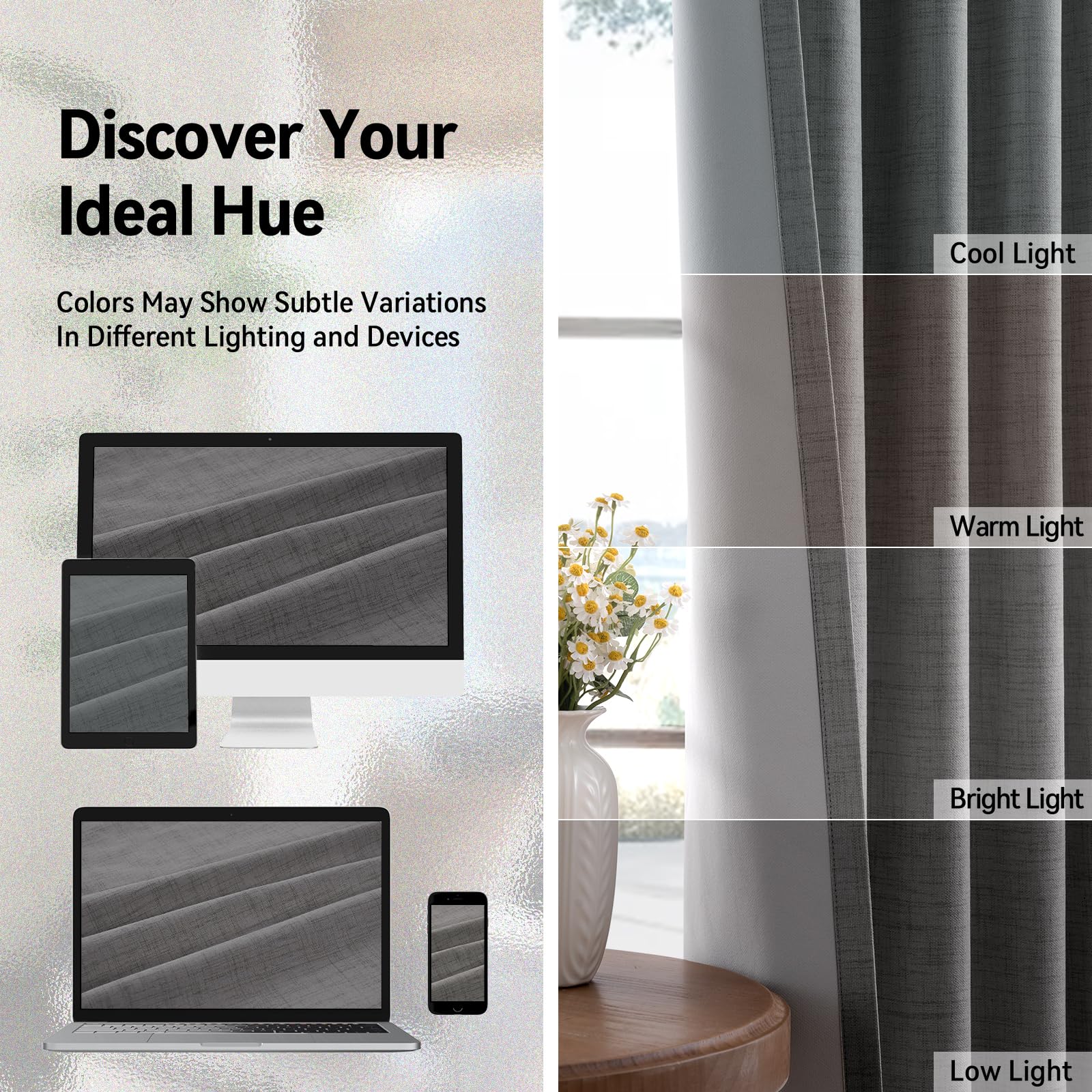 Linen Textured Total Blackout Curtains 90 Inches Long, Dark Gray