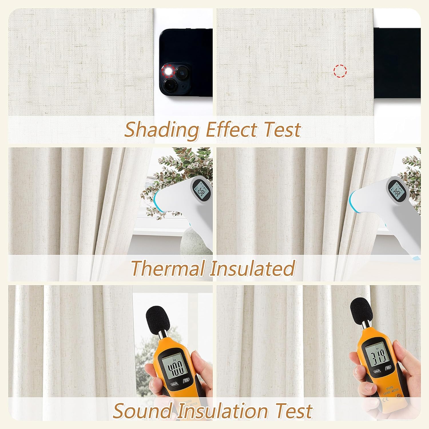 Guken 100% Blackout Linen Curtains for Bedroom 68 Inches Long Natural Cream Black Out Curtain Back Tab Thermal Insulated Room Darkening Window Drapes for Living Room 2 Panels Beige Ivory 52x68