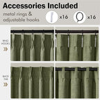 MIULEE Olive Green Pinch Pleated Linen Curtains 96 Inches Long 2 Panels