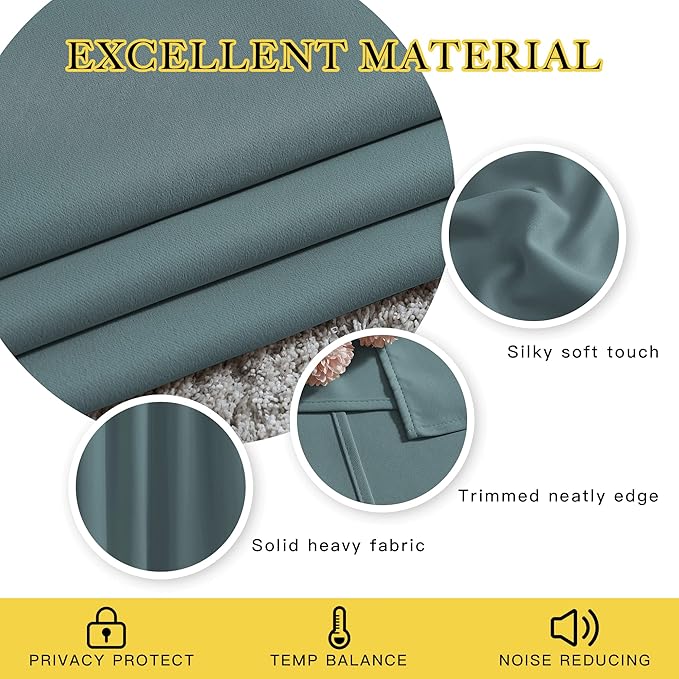 NICETOWN Greyish Blue Curtains 84 inches Long, Grommet Room Darkening Thermal Insulated Sound Dampening Window Treatments for Bedroom/Home Office, 2 Panels, W46 x L84