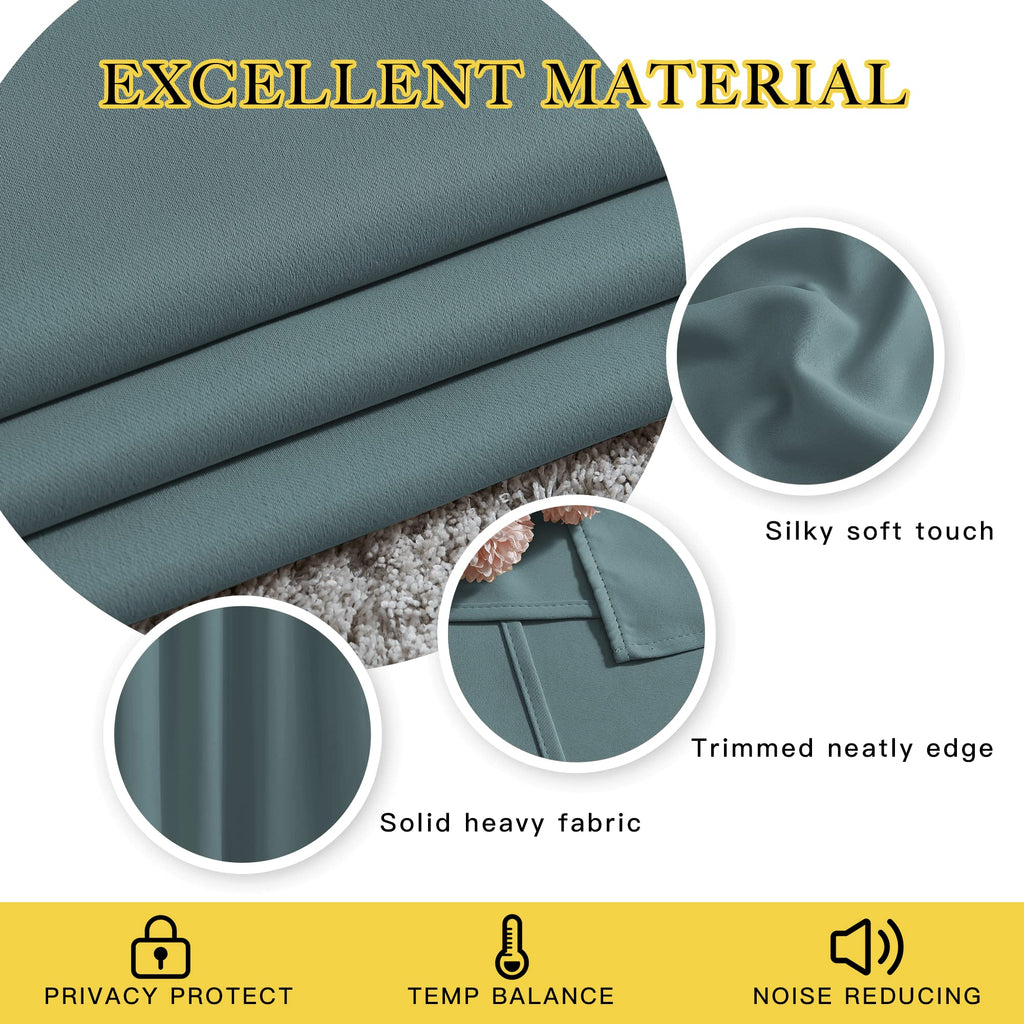 NICETOWN Blackout Greyish Blue Curtains 2 Panels Set - Grommet Room Darkening Thermal Curtains Light Blocking Window Treatments Sound Reducing Drapes for Bedroom/Kids Room, W37 x L63