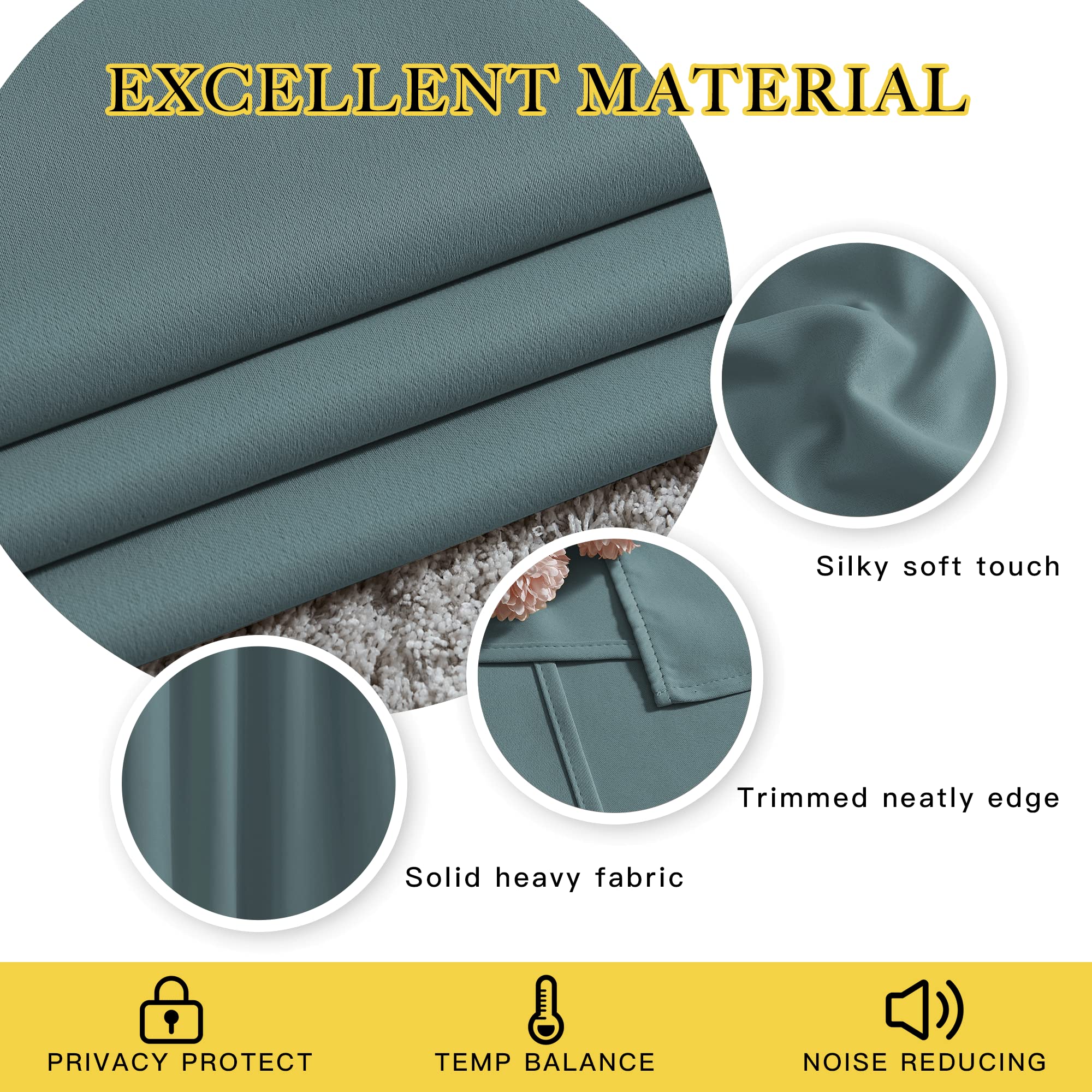 NICETOWN Greyish Blue Curtains 84 inches Long, Grommet Room Darkening Thermal Insulated Sound Dampening Window Treatments for Bedroom/Home Office, 2 Panels, W46 x L84