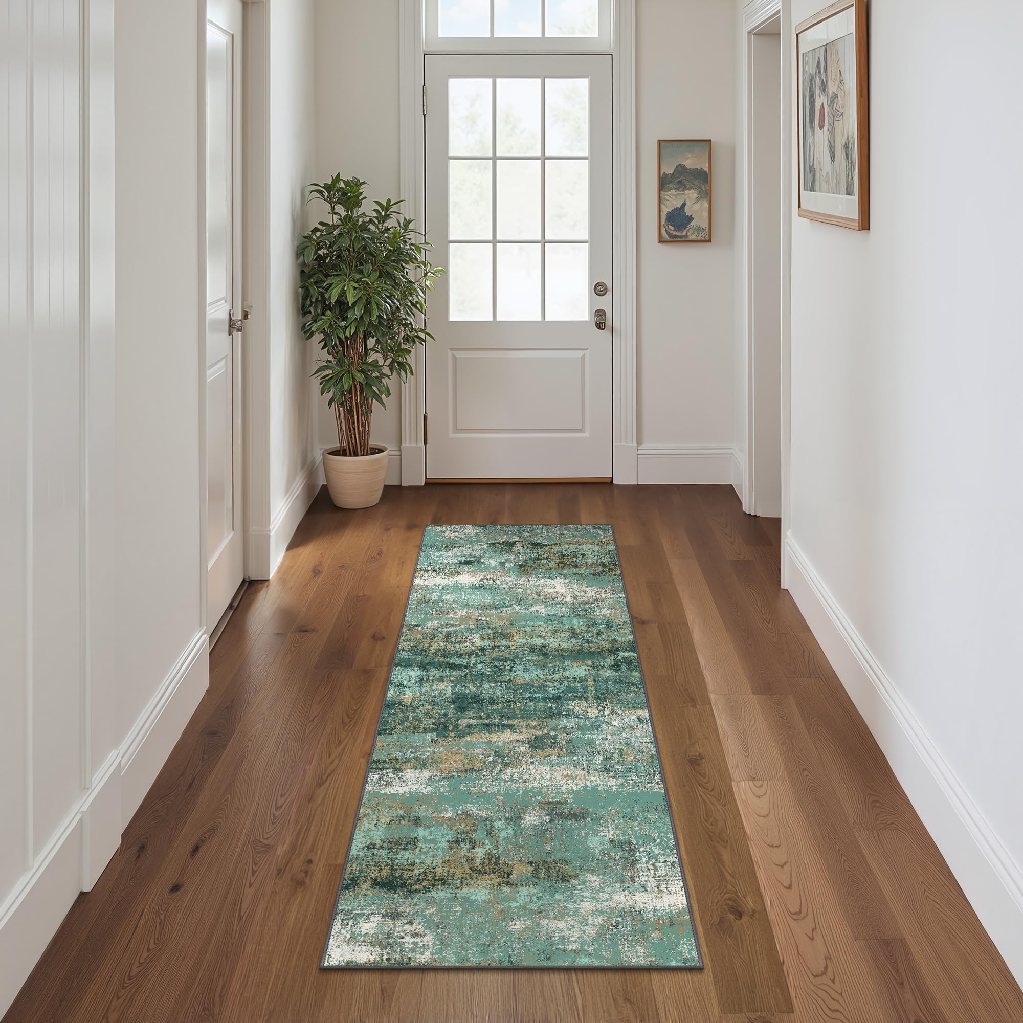 BEIMO 2x6 Runner Rug for Hallway, Turquoise Washable Abstract Non Slip Rug