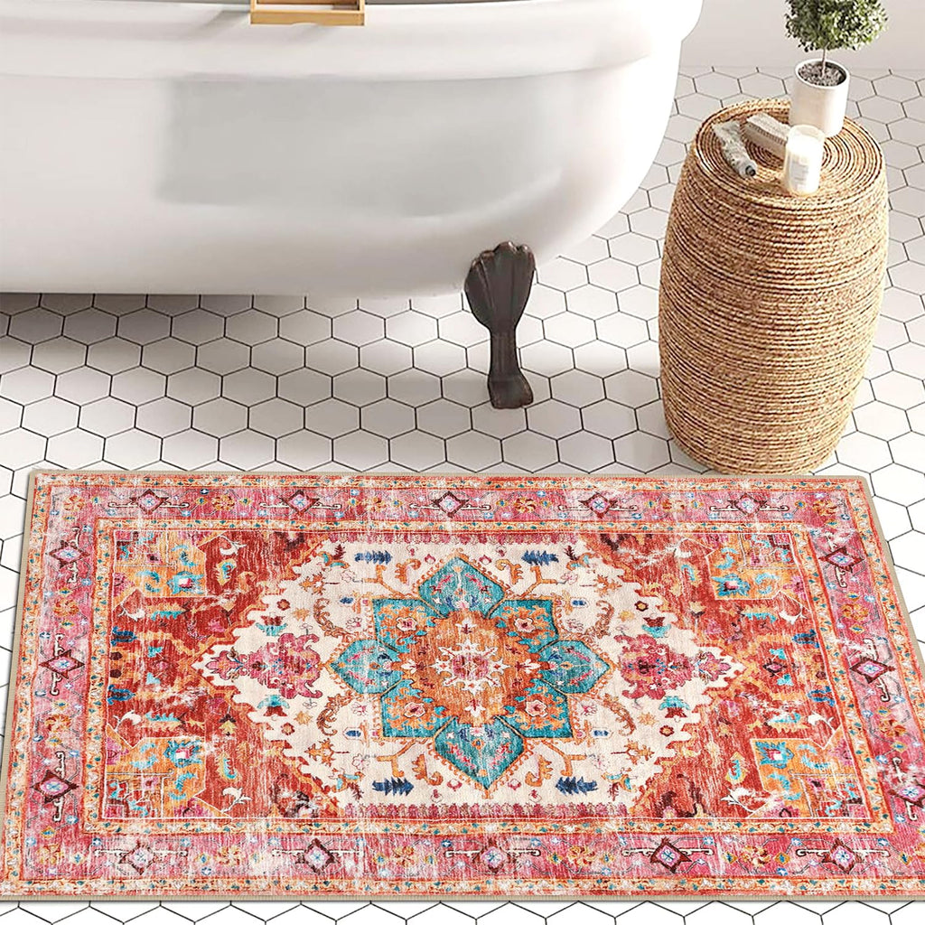 Yamaziot Washable Area Rug, 2x3 Small Boho Vintage Entryway Non-Slip Rug