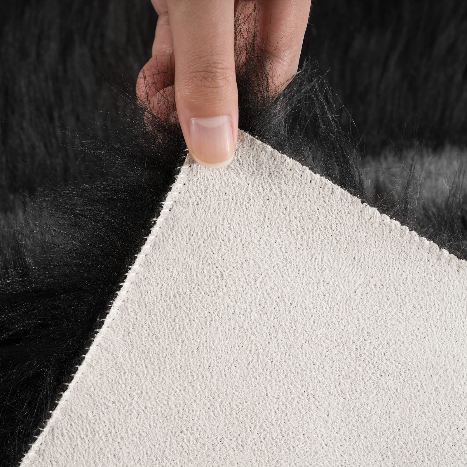 Ciicool Black Fur Fluffy Rug, 2x4 ft Small Faux Fur Rug for Bedroom
