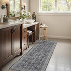 2x6 Hallway Washable Runner Rug - Soft Non Slip Vintage Rugs for Entryway Low-Pile Farmhouse Neutral Kitchen Runners Living Room Floor Mat Stain Resistant Distressed Carpet for Bedroom Bathroom Black