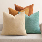 MIULEE Soft Decorative Chenille Fall Pillow Covers Beige Orange Teal 18x18