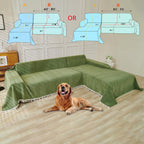 HANDONTIME Green Sofa Cover Vintage Couch Cover for Dogs 91" X134" Couch Cushion Covers with Tassel Herringbone Sofa Cover Boho Sofa Covers for 3 Cushion Couch Chenille Soft Loveseat Sofa Covers