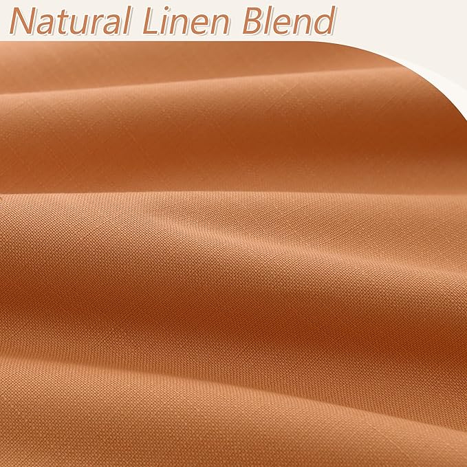 Guken Orange 100% Blackout Linen Curtains 90 Inch Length 2 Panels Set for Living Room Bedroom Back Tab Thermal Insulated Black Out Drapes Room Darkening Farmhouse Window Curtains 90 Inches Long