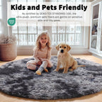 ONASAR Tie-Dyed Dark Grey Round Area Rug 4ft, Ultra Soft Bedroom Circle Rugs for Kids Girls Boys Teen, Fluffy Plush Shaggy Carpet Floor Mats for Nursery Dorm Living Room Office Home Decor
