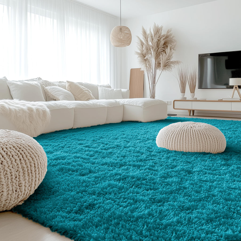 OLANLY 9x12 Machine Washable Large Area Rugs for Living Room, Bedroom, Soft Fluffy Shaggy Bedside Rug, Indoor Floor Carpet for Kids Girls and Boys, Dorms, Nursery, Home Decor Aesthetic, Teal