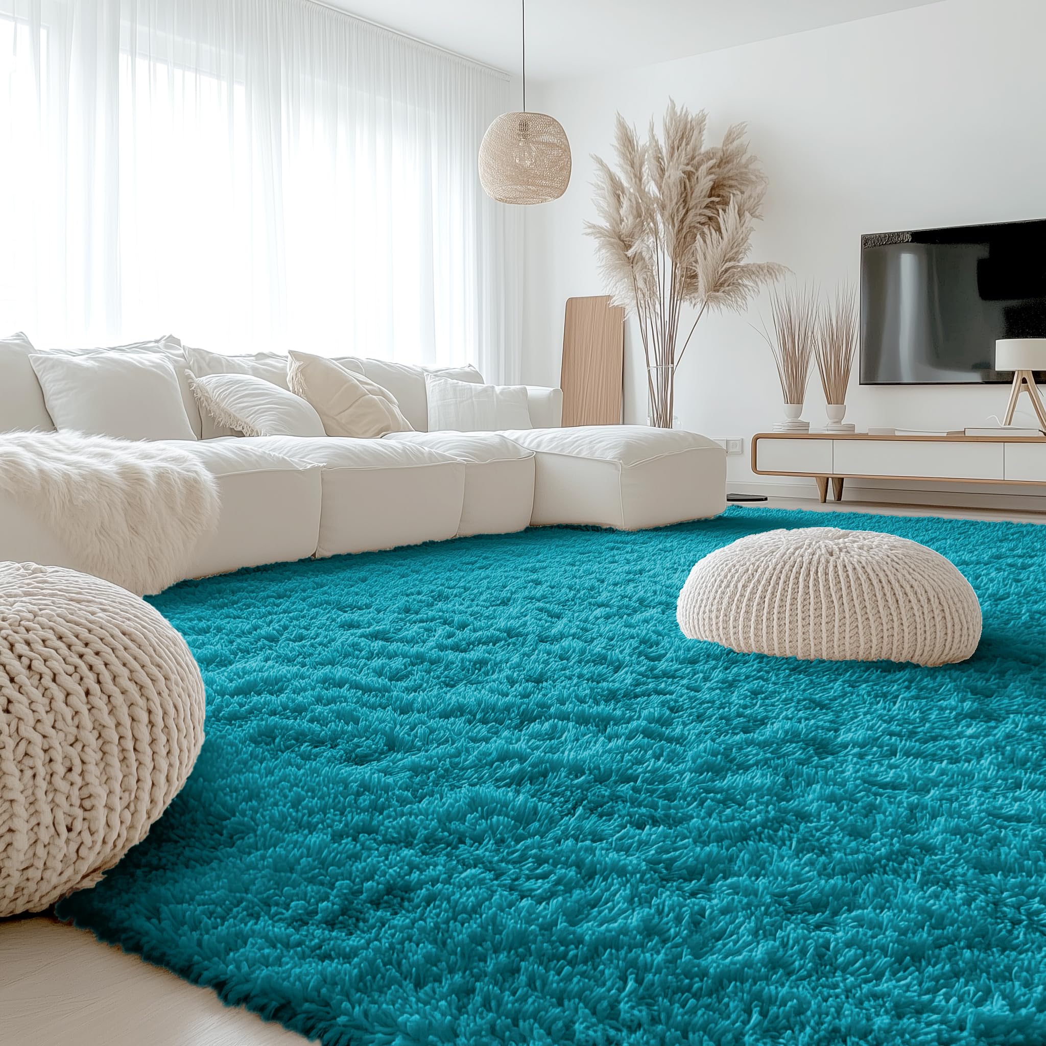 OLANLY 9x12 Machine Washable Large Area Rugs for Living Room, Bedroom, Soft Fluffy Shaggy Bedside Rug, Indoor Floor Carpet for Kids Girls and Boys, Dorms, Nursery, Home Decor Aesthetic, Teal