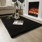 Ashler Faux Fur Rug, Ultra Soft Faux Rabbit Fur, Black Area Rugs, 3 x 5 Feet Rectangle, Machine Washable Nursery Decor Throw Rugs for Bedroom, Kids Room, Living Room