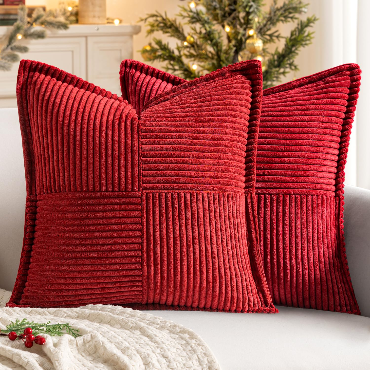 MIULEE Decorative Euro Sham Throw Pillow Covers 24x24 Inch Red 2 Pack