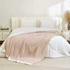Snuggle Sac Heather Throw Blanket for Couch, Reversible Super Soft Blankets Warm Cozy Knit Fuzzy Plush Lightweight for Sofa, Bed, Camping, Picnic (Heather Beige, Throw-XL(50"x 70"))