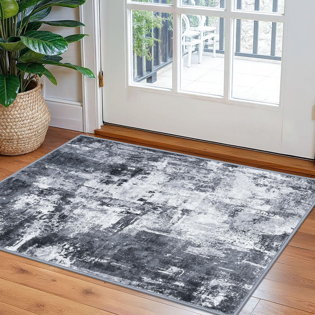 KOZYFLY Abstract Entryway Rug 2x3 Washable Door Mat Indoor Multi-Grey
