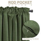 Faux Linen Total Blackout Curtains for Bedroom 102 Inches Long, Moss Green