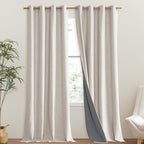 NICETOWN Brich Vintage Open Linen Weave Flax Thermal Curtains, 100% Blackout Curtains 95" Long for Dining Room, Soundproof Window Treatment Drapes for Bedroom, 52" Wide Per Panel, Set of 2