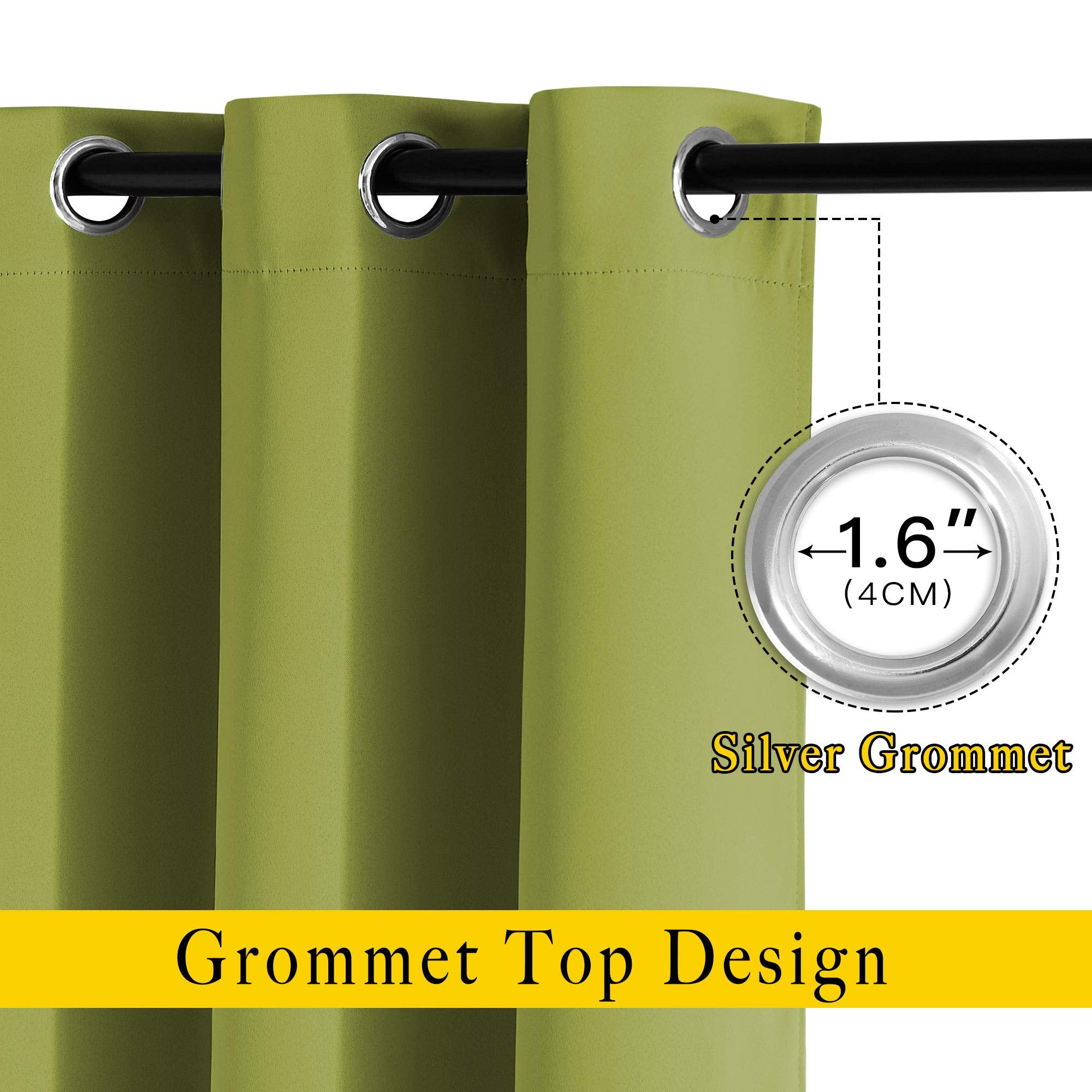 NICETOWN Room Darkening Window Panels - (52 inches Width, Fresh Green, Double Pieces) Holiday Decor Thermal Insulated Curtains 120 inches Length for Kids Bedroom